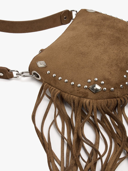 Crossbody Bag Leather-Effect With Fringes And Studs