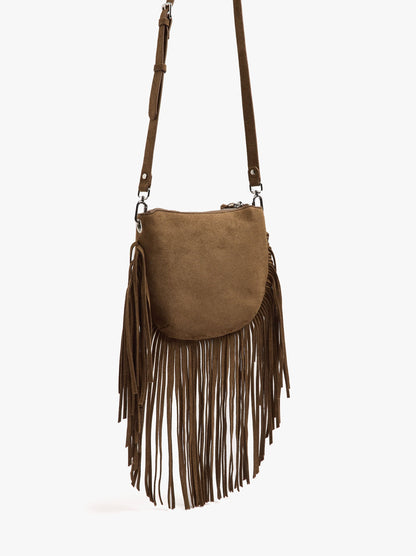 Crossbody Bag Leather-Effect With Fringes And Studs