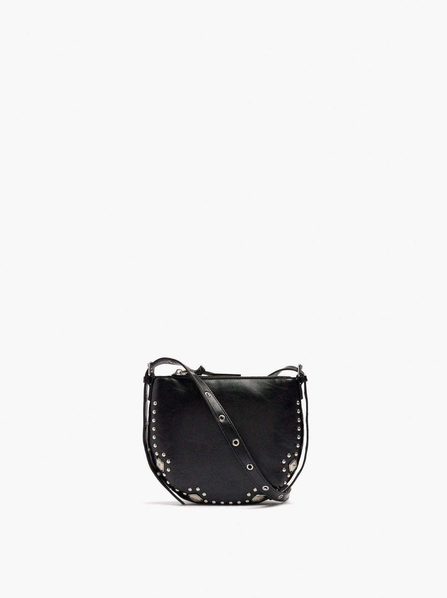 Crossbody Bag Cracked Effect With Fringes And Studs