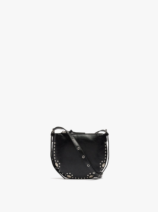 Crossbody Bag Cracked Effect With Fringes And Studs