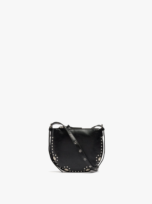 Crossbody Bag Cracked Effect With Fringes And Studs