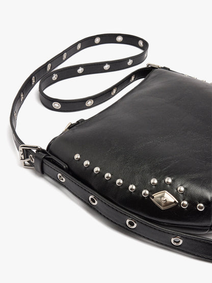 Crossbody Bag Cracked Effect With Fringes And Studs