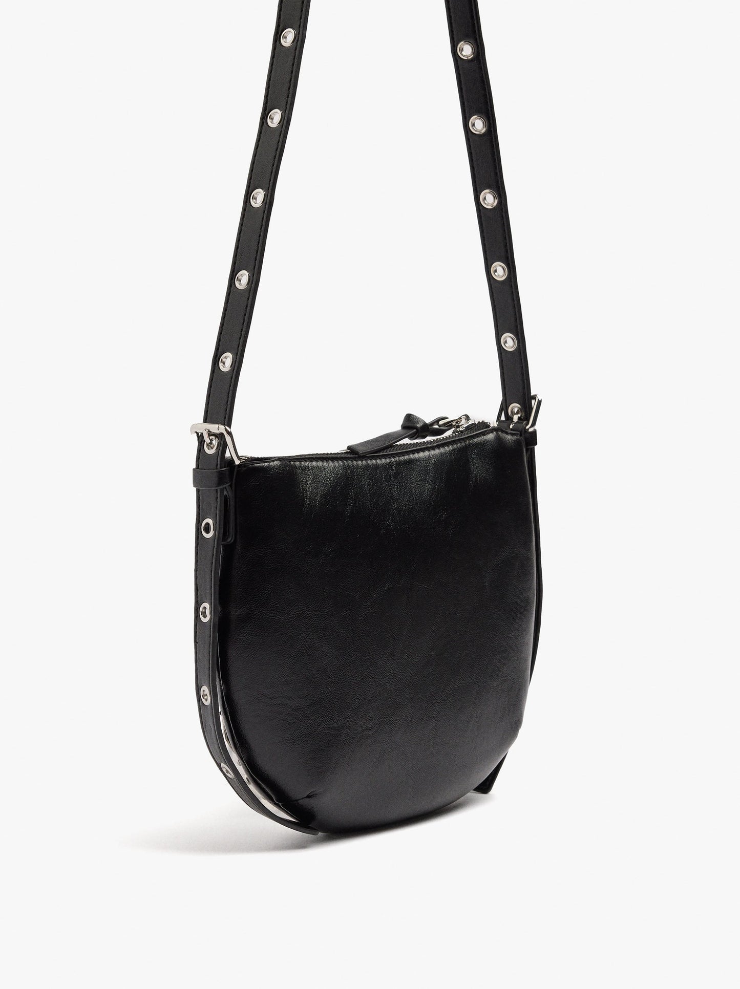 Crossbody Bag Cracked Effect With Fringes And Studs