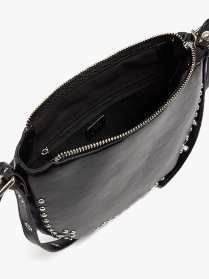 Crossbody Bag Cracked Effect With Fringes And Studs