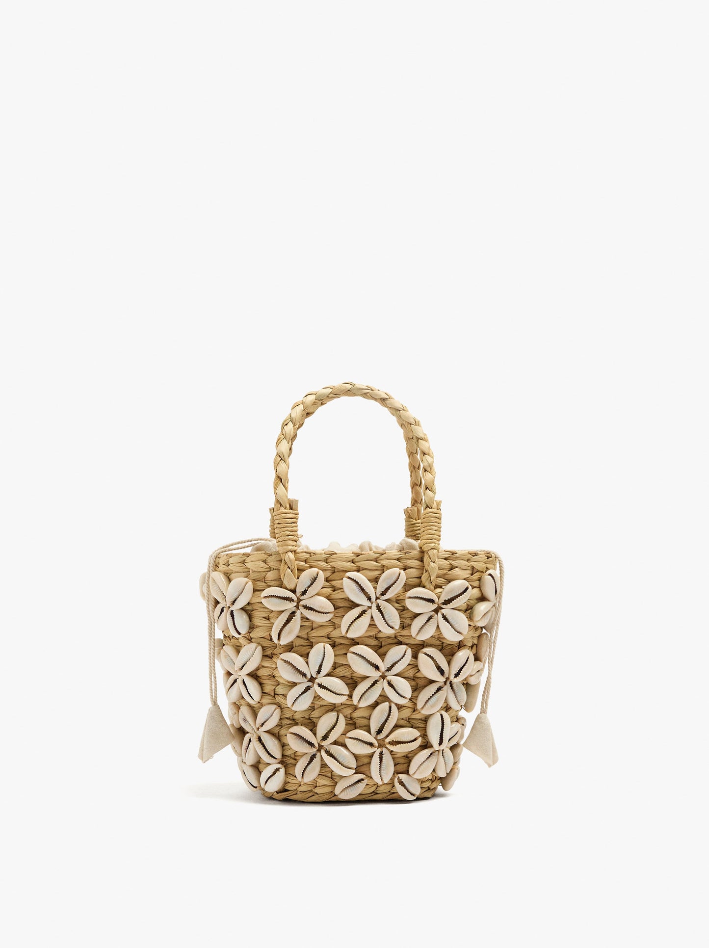 Straw Tote Bag With Shells And Removable Pouch