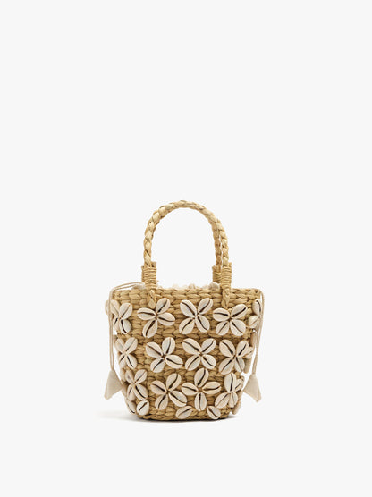 Straw Tote Bag With Shells And Removable Pouch