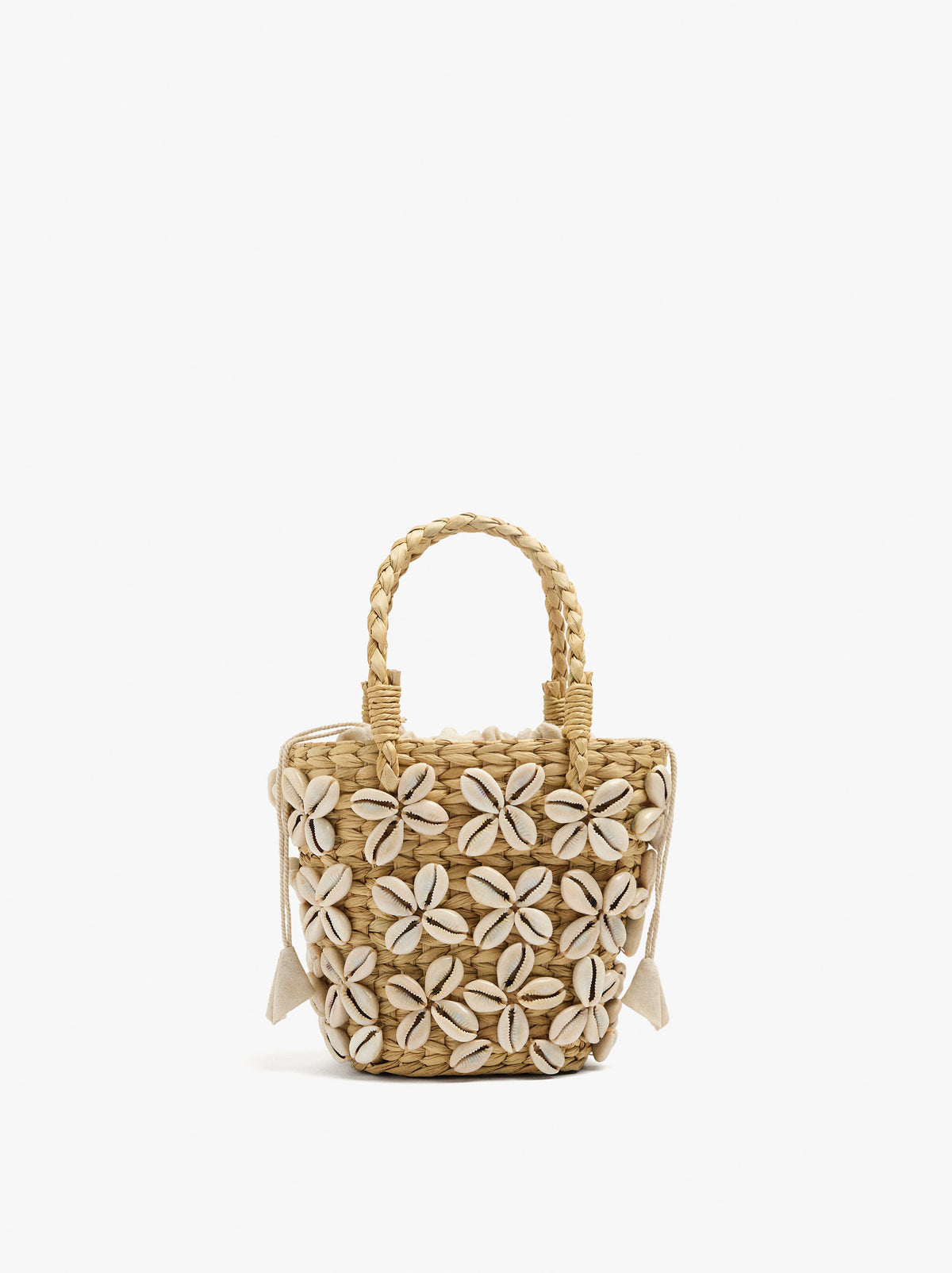 Straw Tote Bag With Shells And Removable Pouch