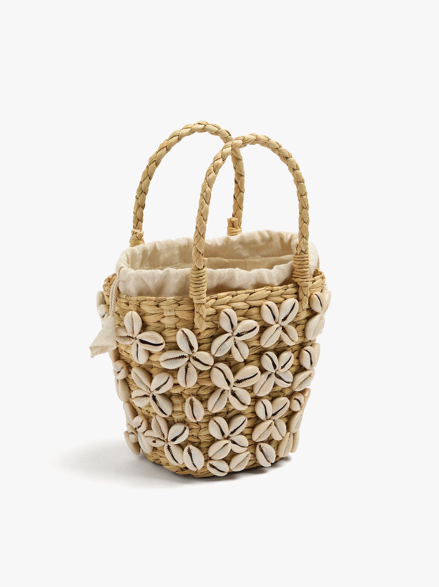 Straw Tote Bag With Shells And Removable Pouch