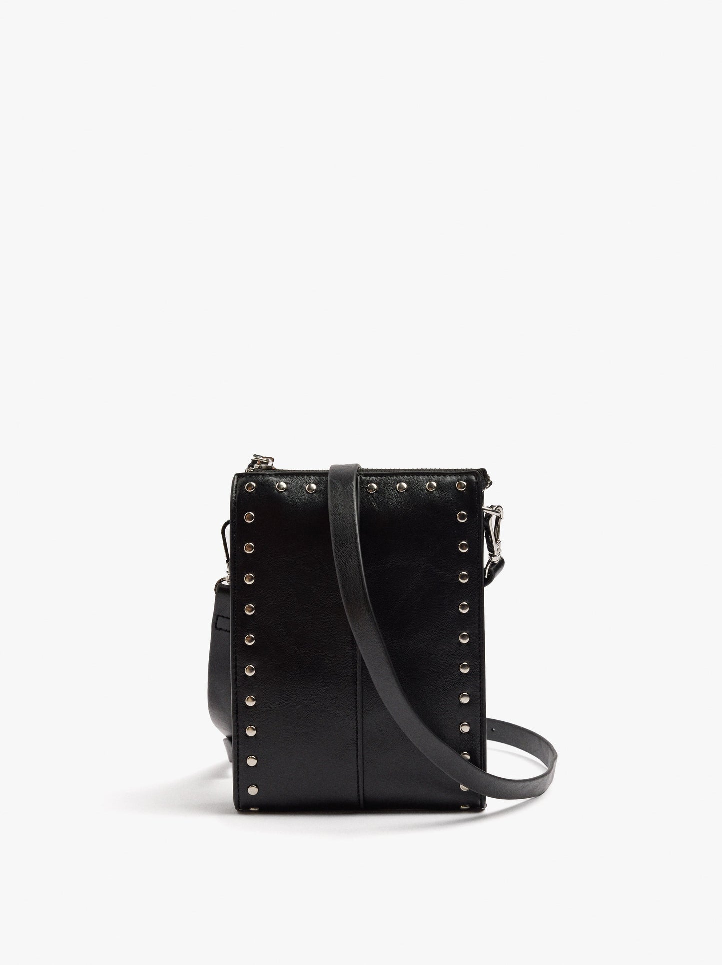 Elongated Crossbody Bag With Cracked Effect And Studs