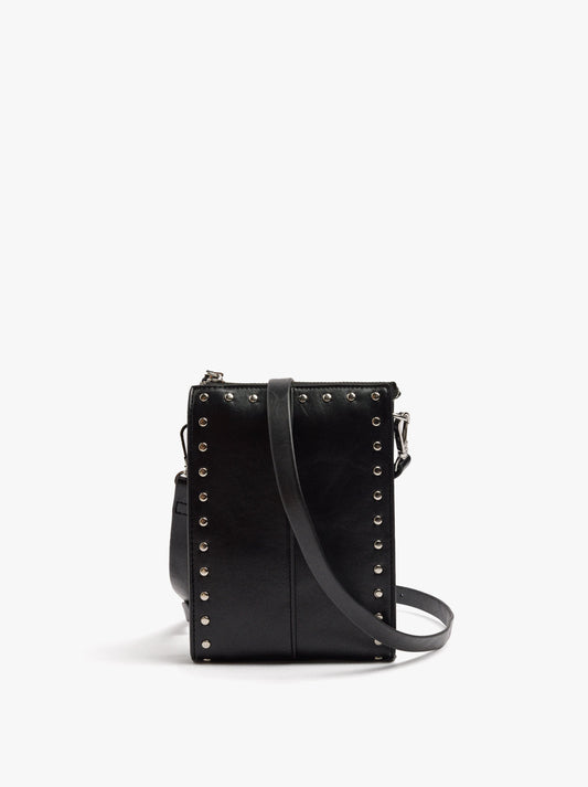 Elongated Crossbody Bag With Cracked Effect And Studs