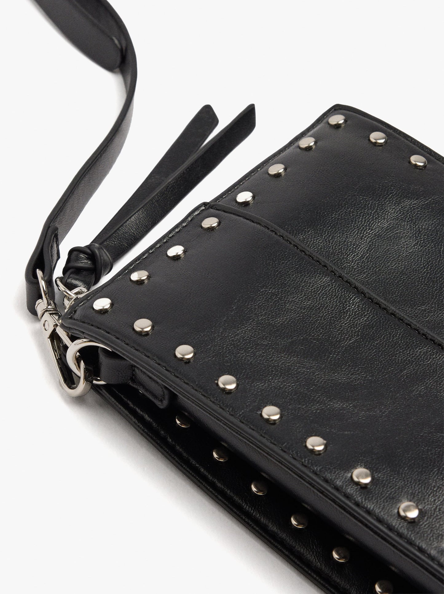 Elongated Crossbody Bag With Cracked Effect And Studs