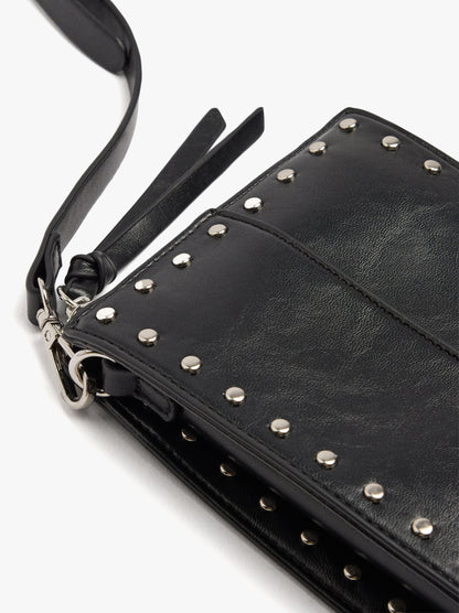 Elongated Crossbody Bag With Cracked Effect And Studs
