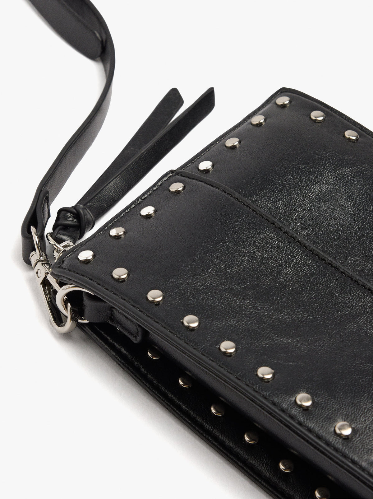 Elongated Crossbody Bag With Cracked Effect And Studs
