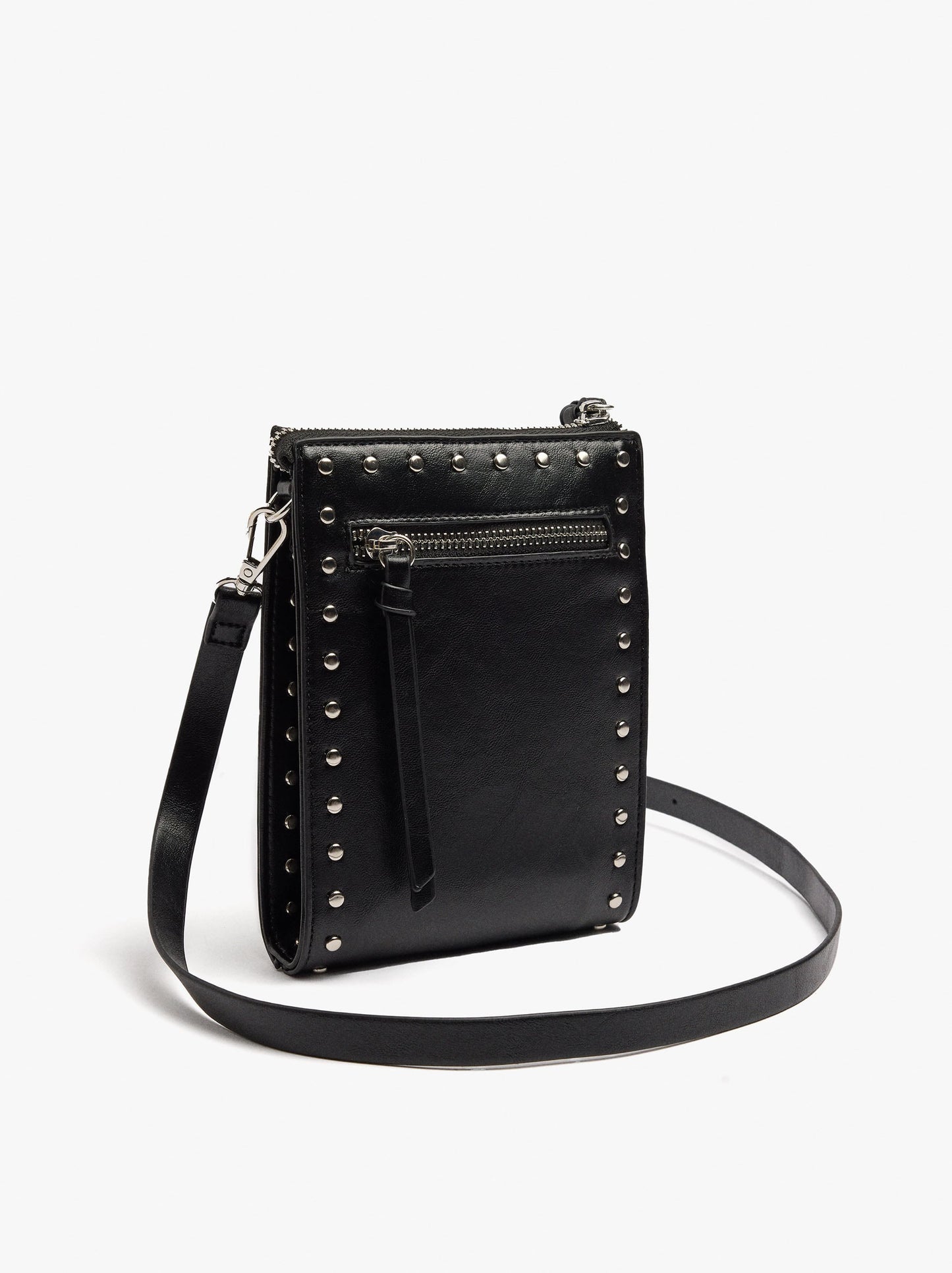 Elongated Crossbody Bag With Cracked Effect And Studs