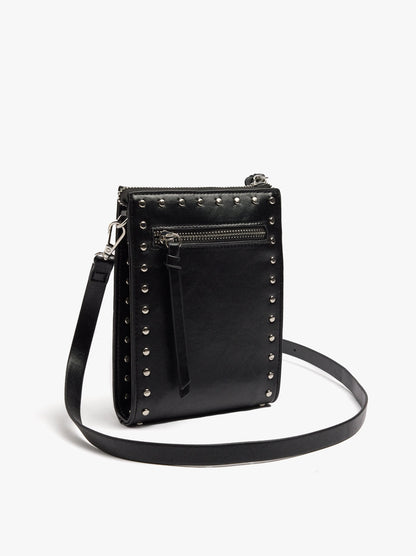 Elongated Crossbody Bag With Cracked Effect And Studs