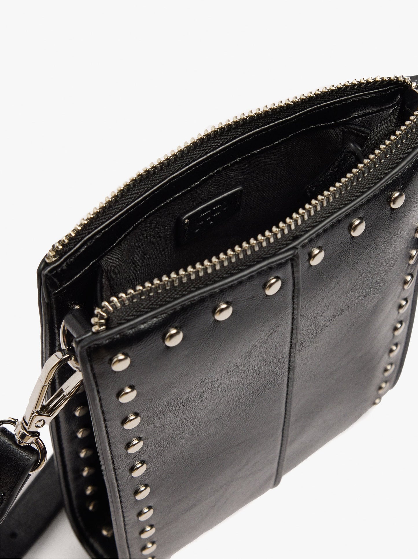 Elongated Crossbody Bag With Cracked Effect And Studs