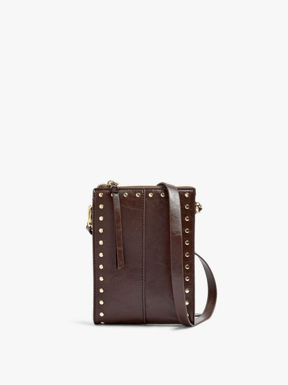 Elongated Crossbody Bag With Cracked Effect And Studs
