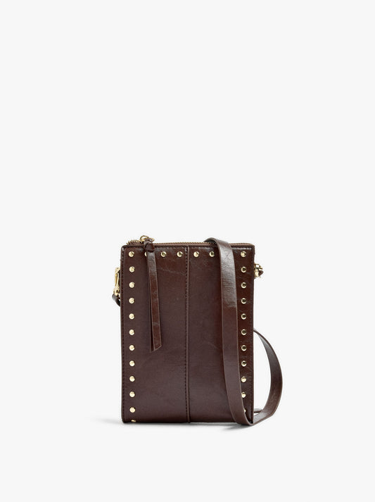 Elongated Crossbody Bag With Cracked Effect And Studs