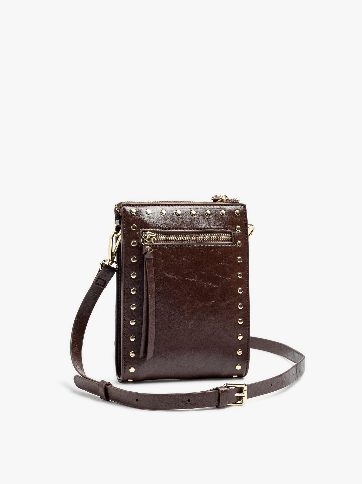 Elongated Crossbody Bag With Cracked Effect And Studs