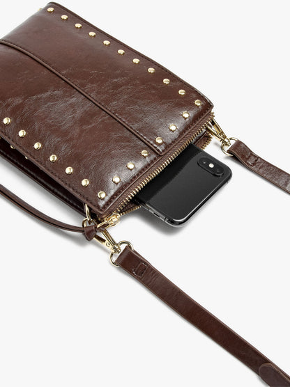 Elongated Crossbody Bag With Cracked Effect And Studs
