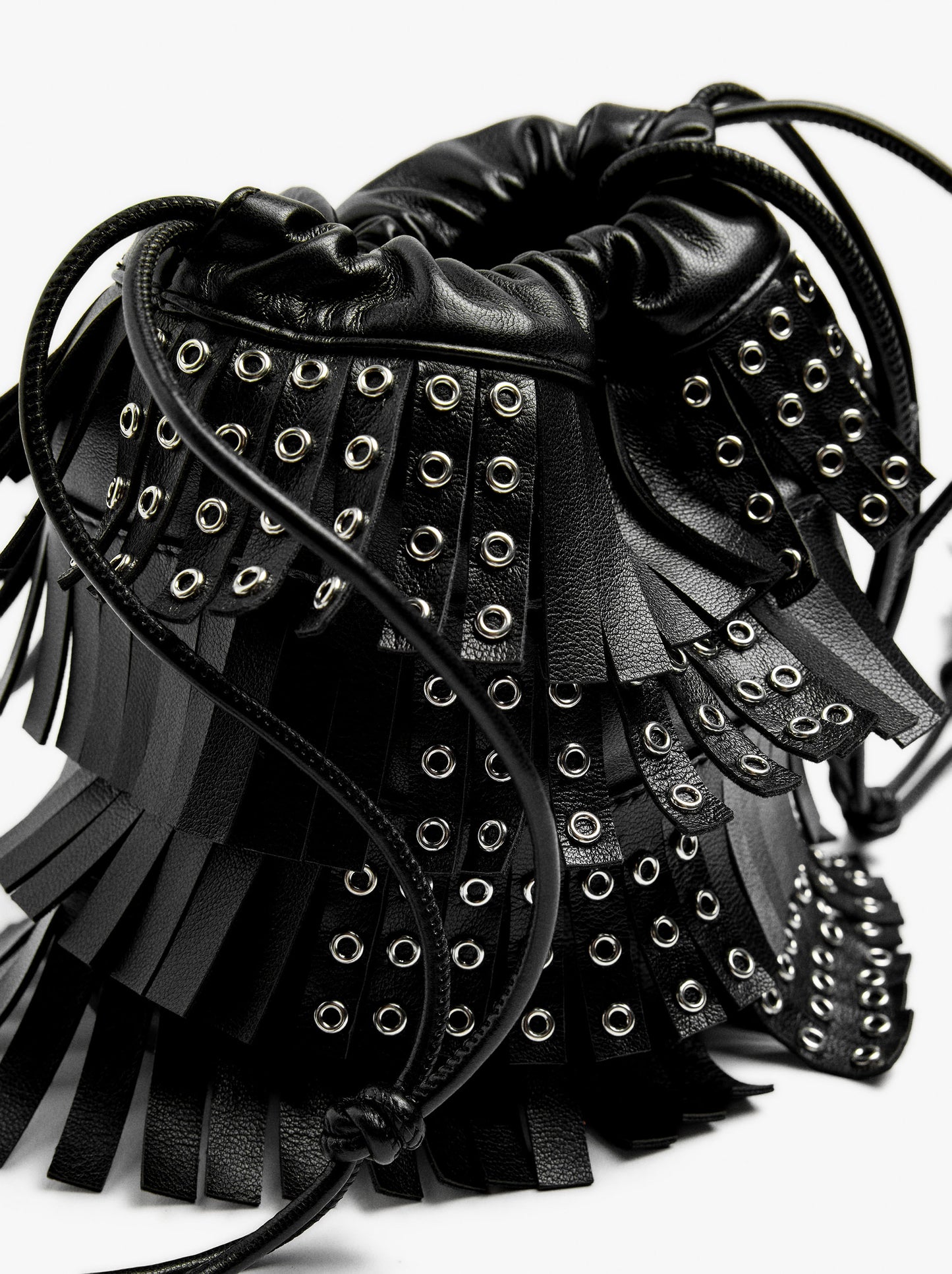 Crossbody Bag With Fringes And Studs