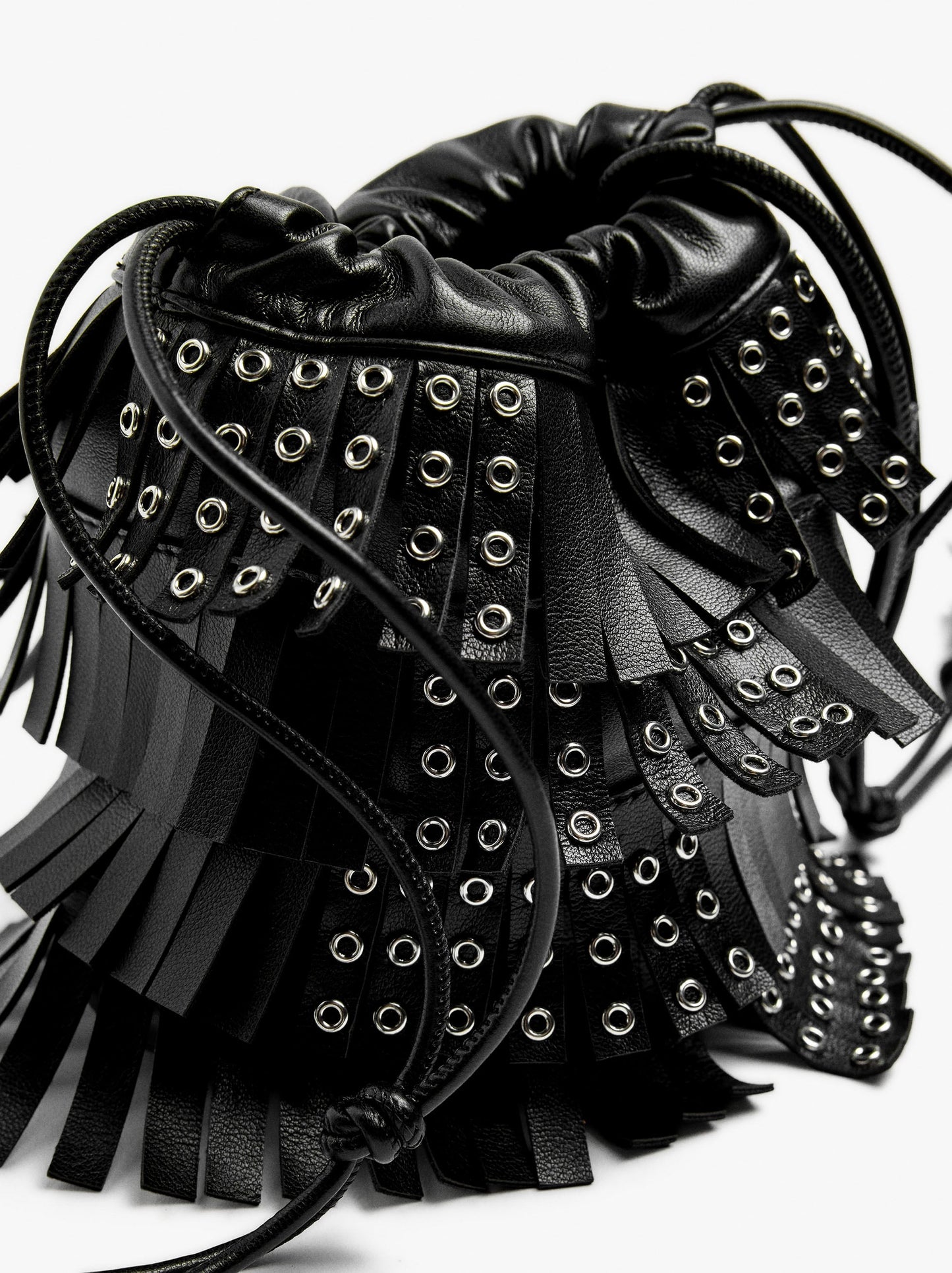 Crossbody Bag With Fringes And Studs