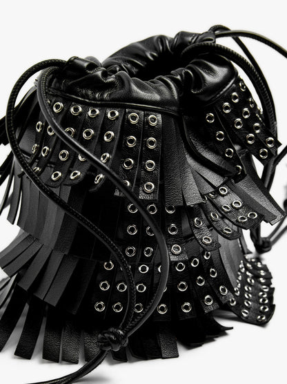 Crossbody Bag With Fringes And Studs