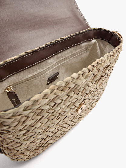 Straw Crossbody Bag With Flap