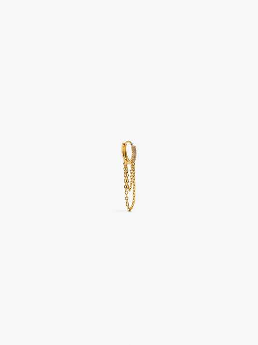 Single Hoop With Double Chain And Zirconia 18k Gold Plated