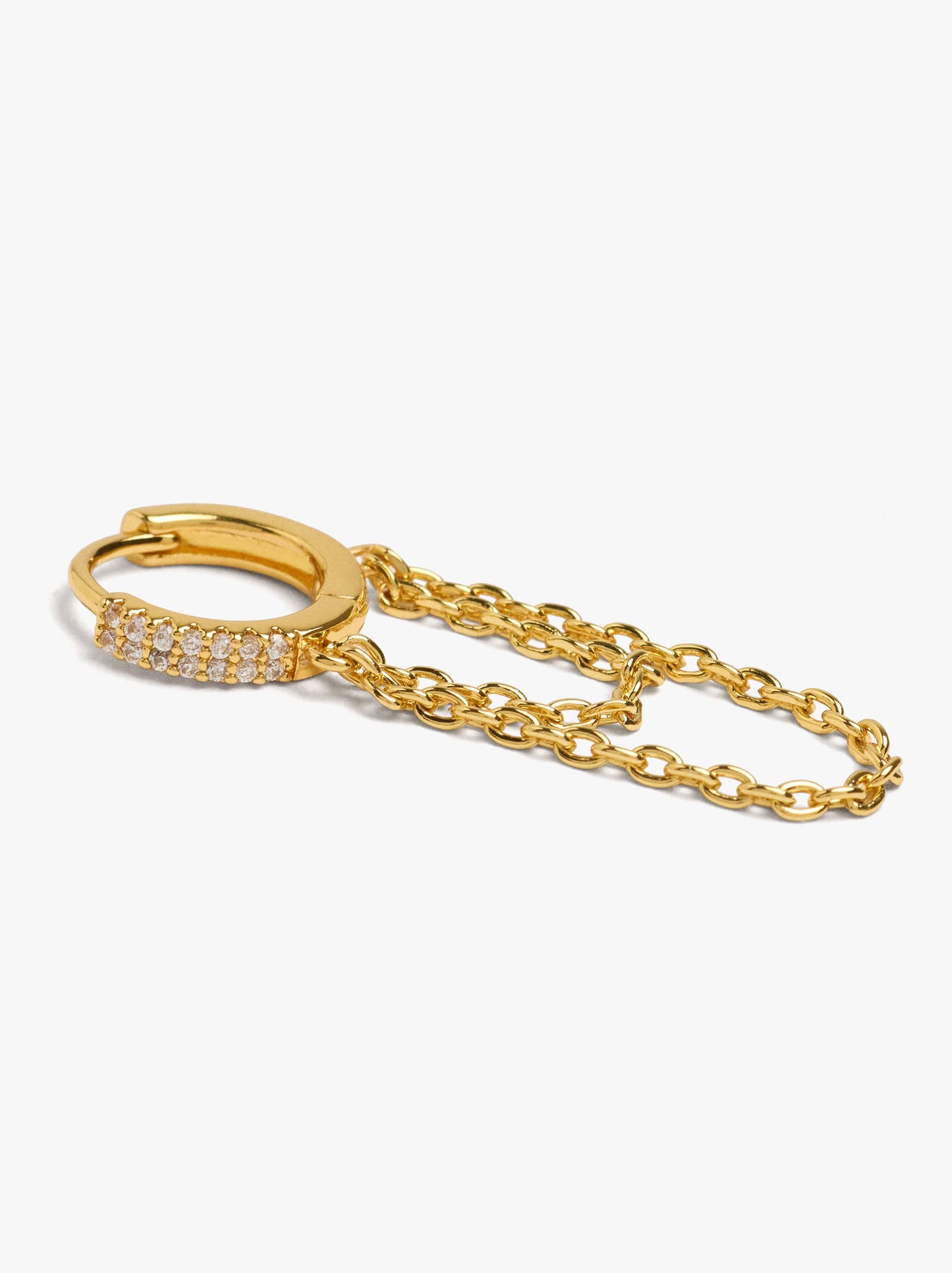 Single Hoop With Double Chain And Zirconia 18k Gold Plated