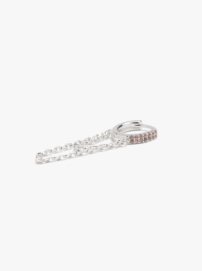 Single Hoop With Double Chain And Zirconia Silver Plated