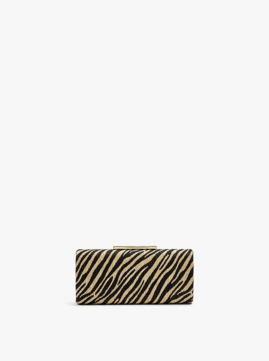 Clutch With Paper Straw Effect With Animal Printed
