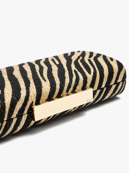 Clutch With Paper Straw Effect With Animal Printed