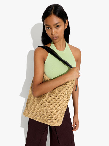 Shoulder Bag With Paper Straw Effect