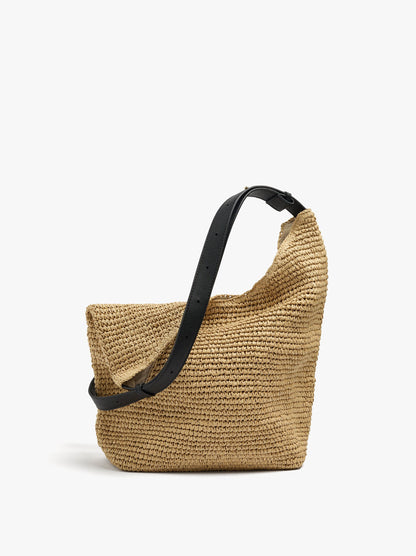 Shoulder Bag With Paper Straw Effect