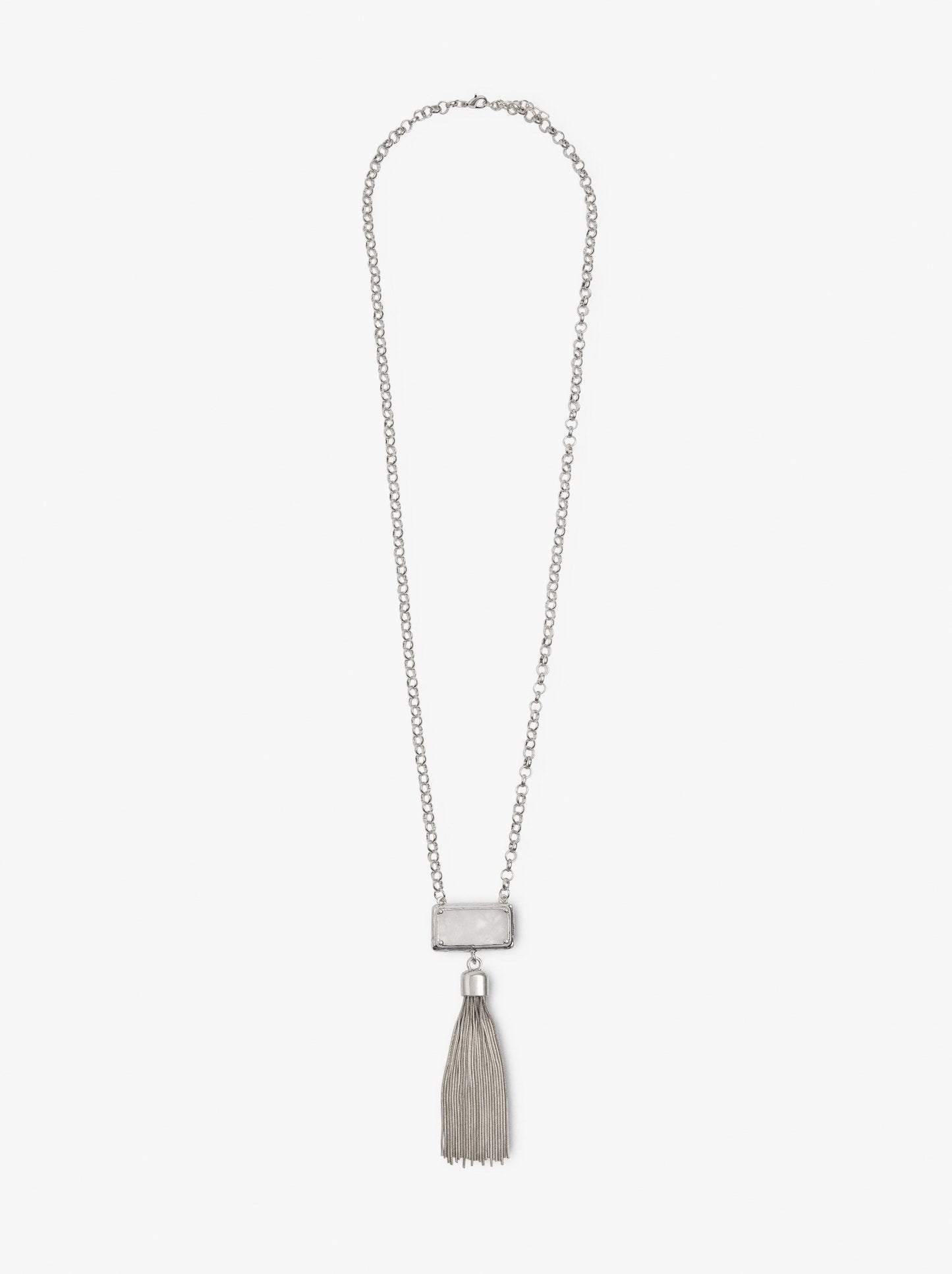 Long Necklace Of Links With Stone And Tassel