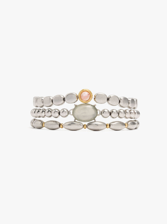Set Of Elastic Bracelets With Stone