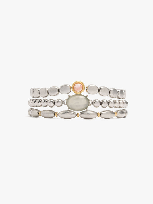 Set Of Elastic Bracelets With Stone
