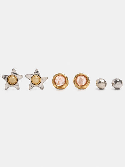 Set Of Star And Stone Earrings