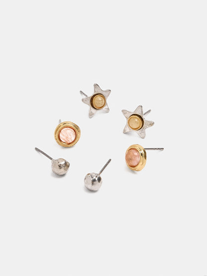 Set Of Star And Stone Earrings