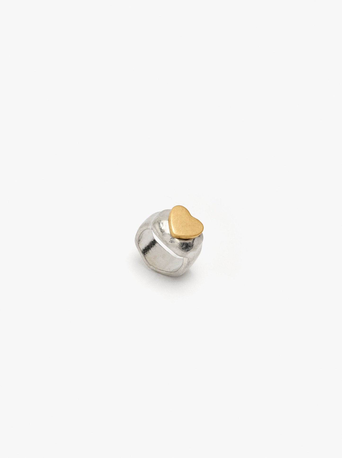 Bicolor Ring With Heart For Pinky