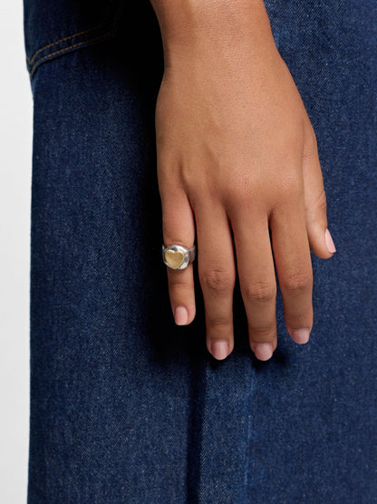 Bicolor Ring With Heart For Pinky