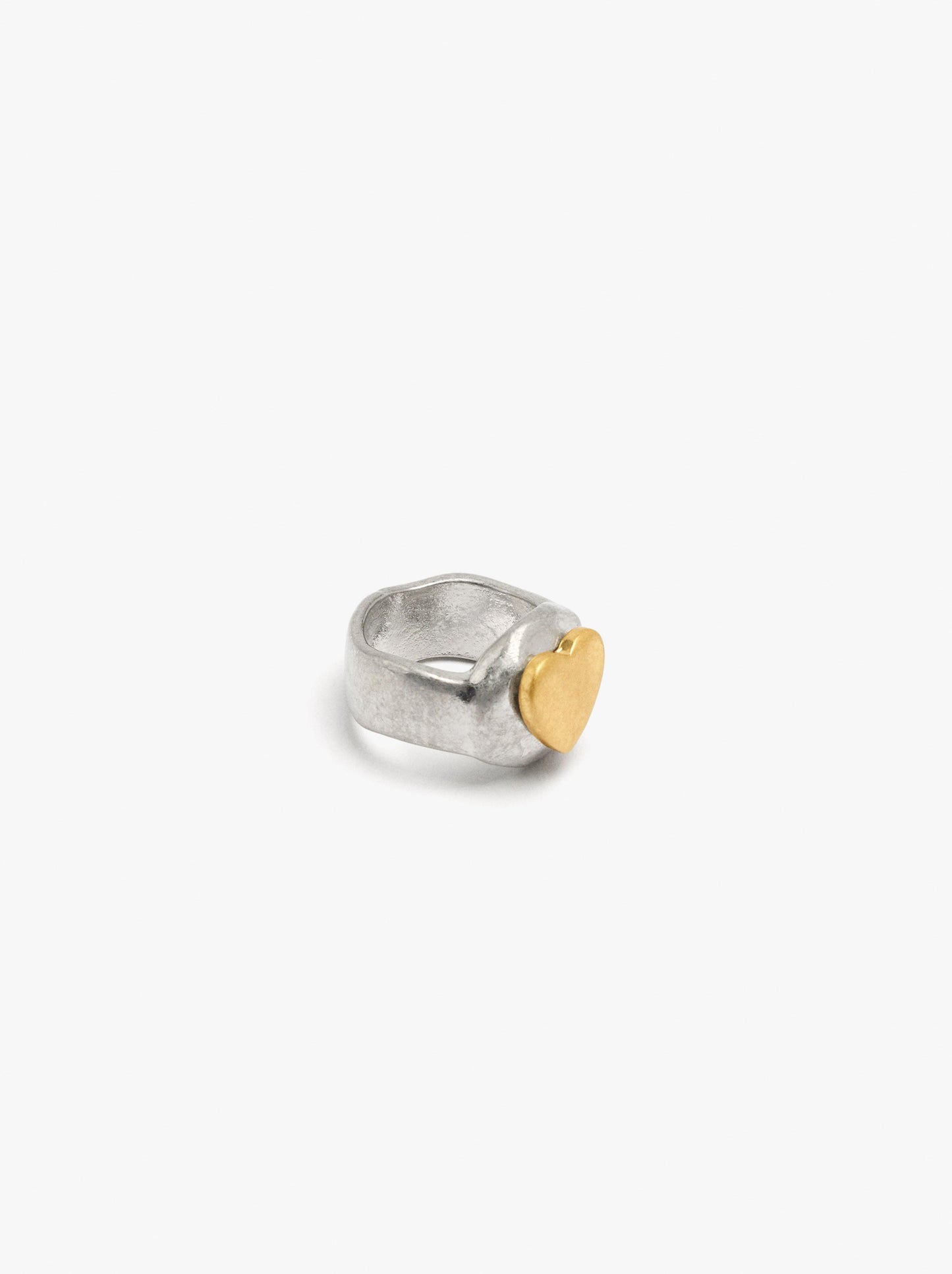 Bicolor Ring With Heart For Pinky