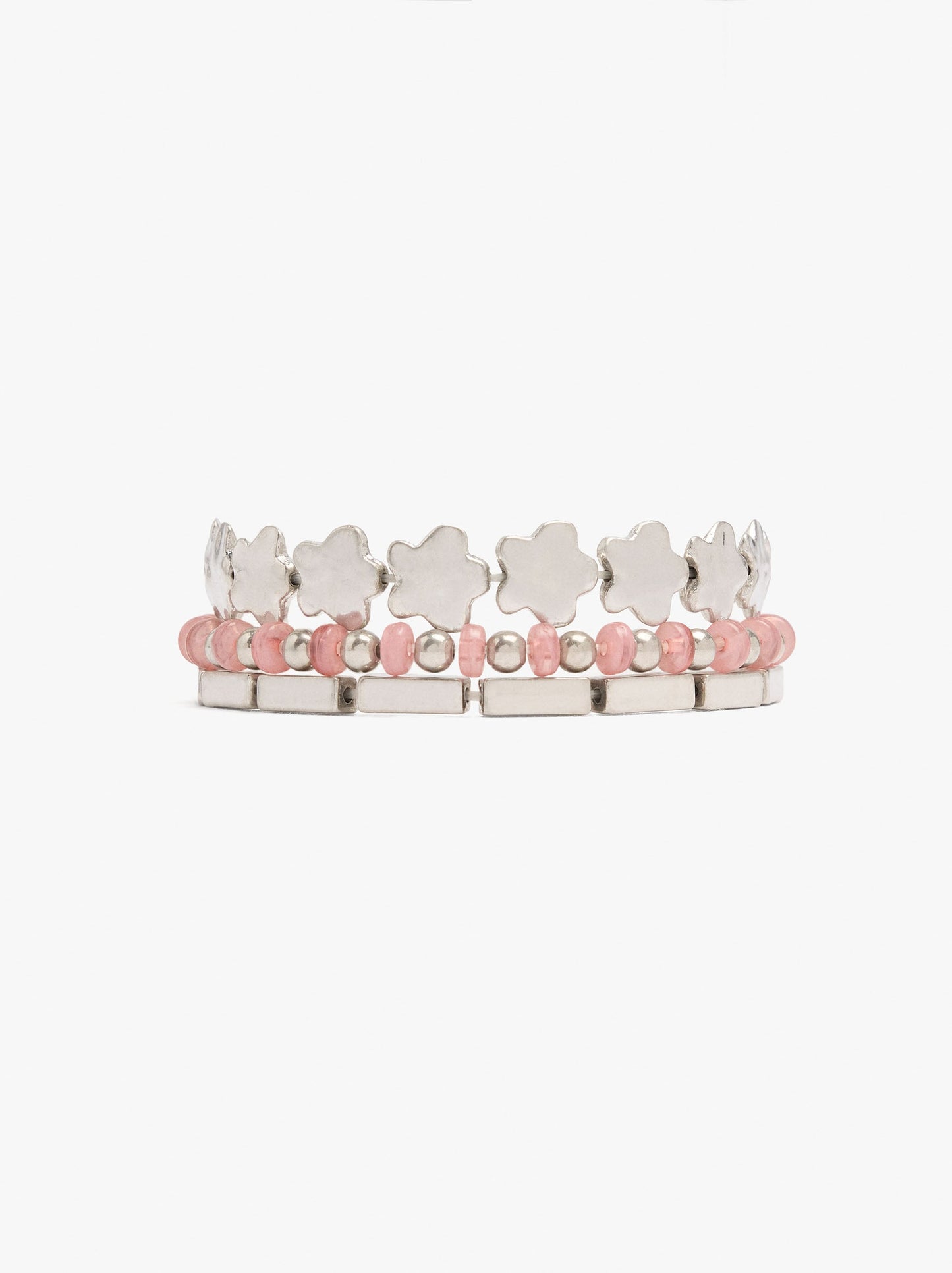 Set Of Elastic Bracelets With Flowers