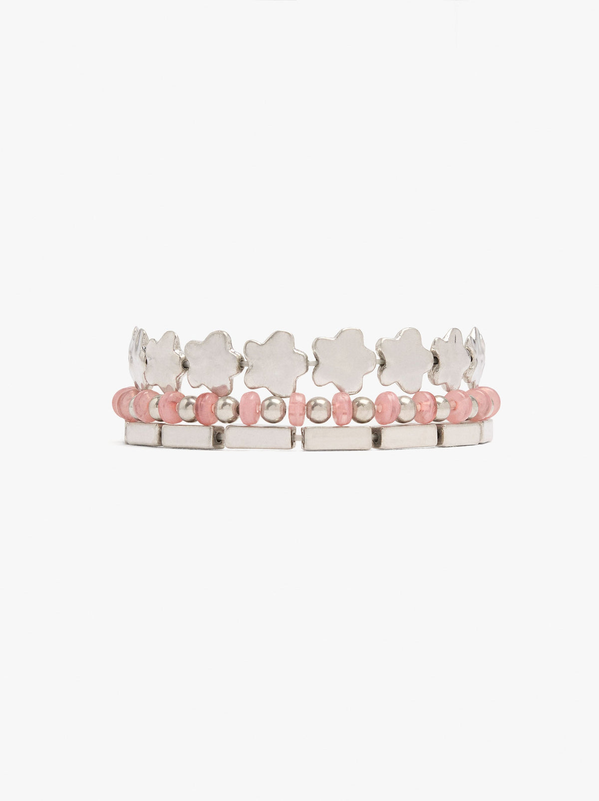 Set Of Elastic Bracelets With Flowers