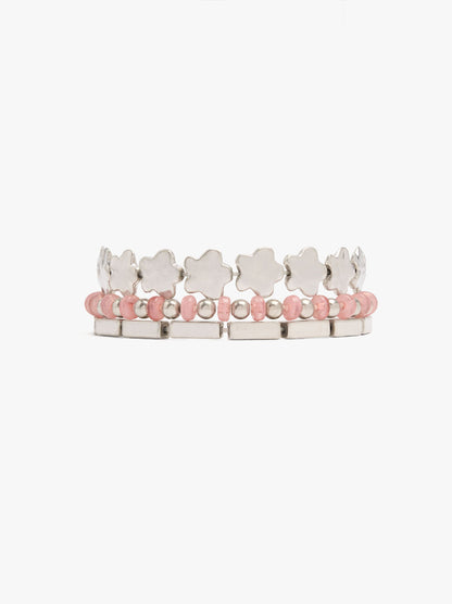 Set Of Elastic Bracelets With Flowers