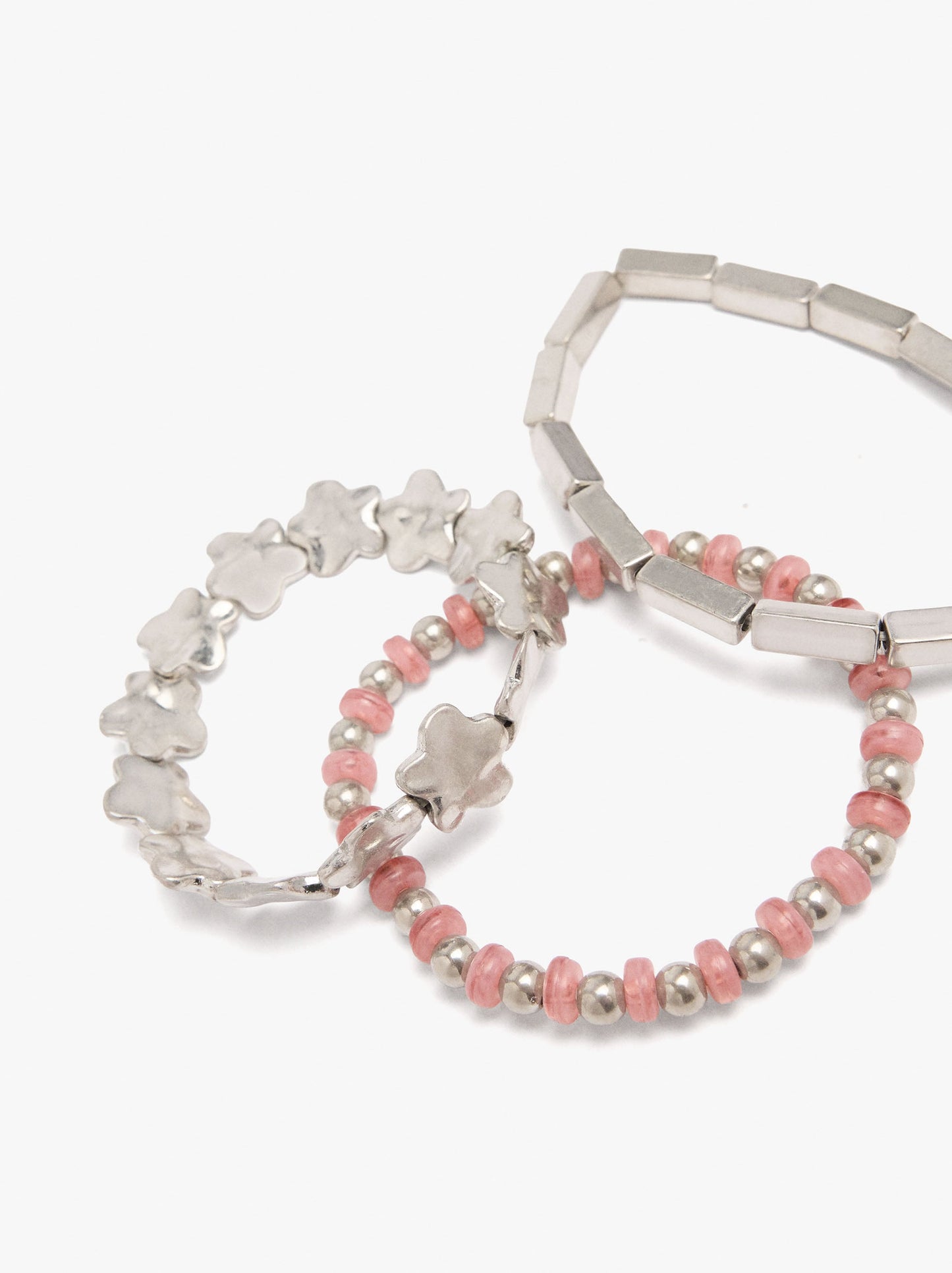 Set Of Elastic Bracelets With Flowers