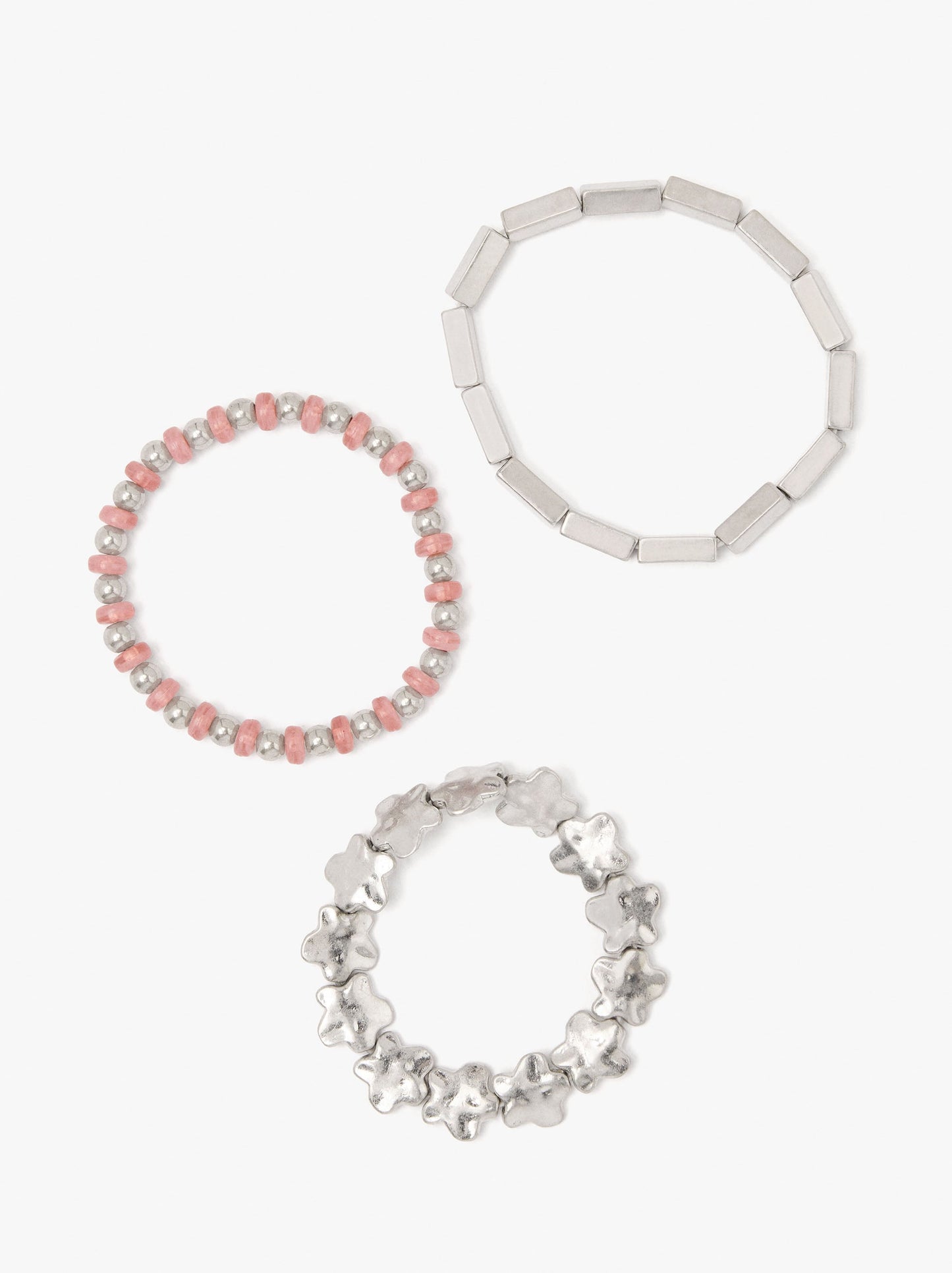 Set Of Elastic Bracelets With Flowers
