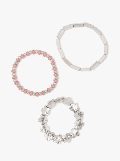 Set Of Elastic Bracelets With Flowers