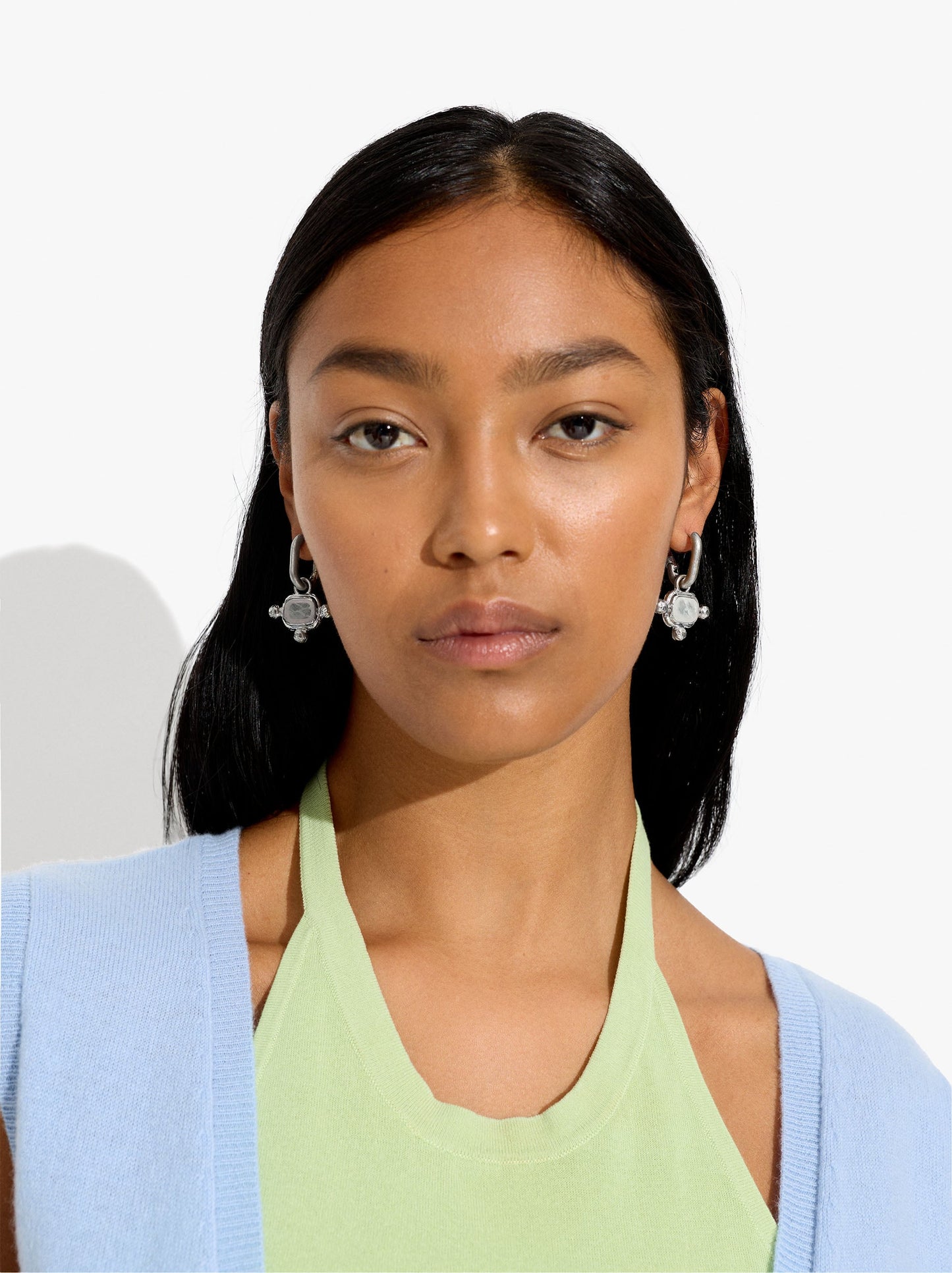 Hoop Earrings With Pendant Stone